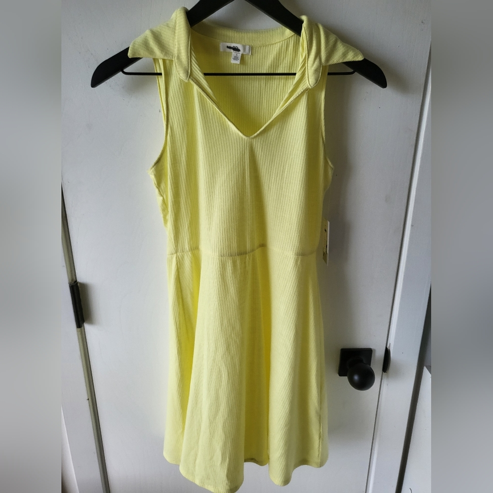 Bp Womens Ribbed Yellow Collared Cotton Dress Size S